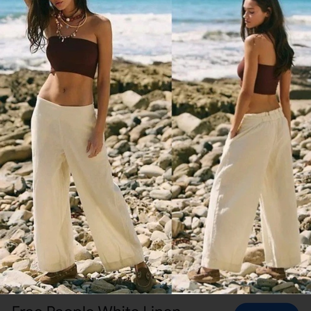 NWOT Free People X Free EST Wide Leg Linen Blend Pants Pale Yellow XS Tall and S